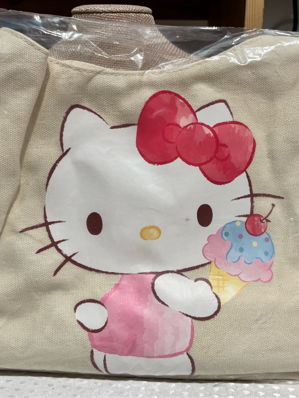 Hello Kitty Canvas Tote Bag in Cream and Pink